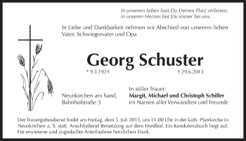 Traueranzeige von Georg Schuster von Pegnitz-Zeitung